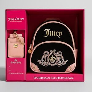 Juicy Couture Backpack 2-Piece Gift Set – Black Velour Backpack + Card Case NEW!